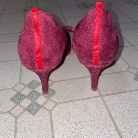 Boden Eleanor Courts Women EU 38.5 D'Orsay Pumps 3in Suede Pointed Toe Red Bow - Picture 5 of 7